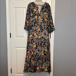 NATURAL LIFE size L/XL maxi dress with Bishop Sleeves in vibrant fall colors